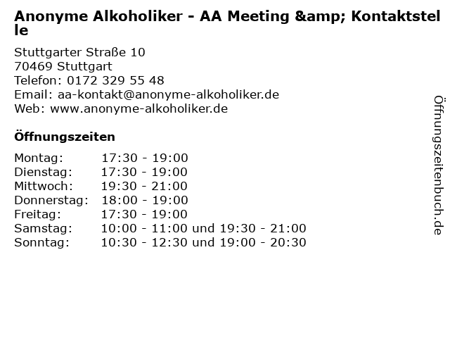 Anonyme Alkoholiker - AA Meeting & Kontaktstelle in Stuttgart: Adresse und Öffnungszeiten