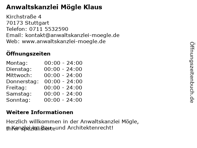 Anwaltskanzlei Mögle Klaus in Stuttgart: Adresse und Öffnungszeiten