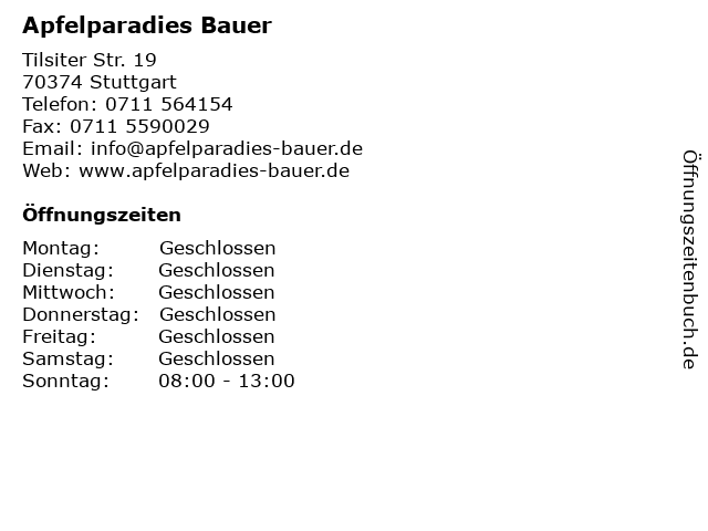Apfelparadies Bauer in Stuttgart: Adresse und Öffnungszeiten