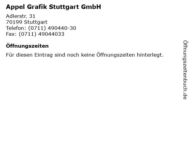 ᐅ Offnungszeiten Appel Grafik Stuttgart Gmbh Adlerstr 31 In Stuttgart