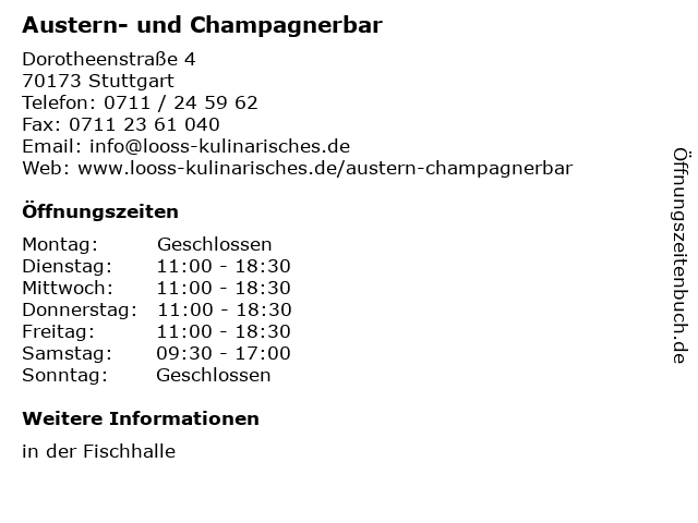 Austern- und Champagnerbar in Stuttgart: Adresse und Öffnungszeiten