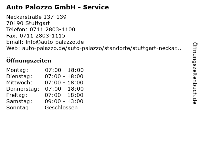 Auto Palozzo GmbH - Service in Stuttgart: Adresse und Öffnungszeiten