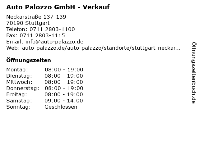 Auto Palozzo GmbH - Verkauf in Stuttgart: Adresse und Öffnungszeiten