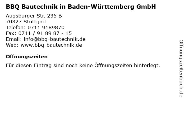 BBQ Bautechnik in Baden-Württemberg GmbH in Stuttgart: Adresse und Öffnungszeiten