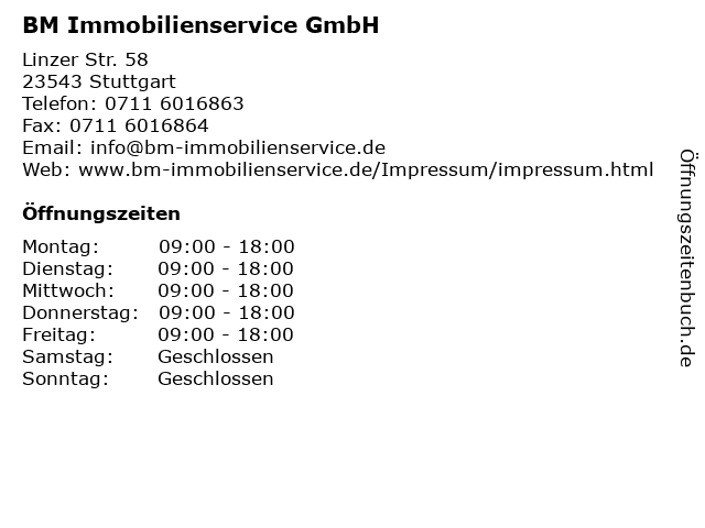 BM Immobilienservice GmbH in Stuttgart: Adresse und Öffnungszeiten
