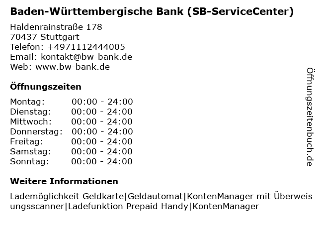 Baden-Württembergische Bank (SB-ServiceCenter) in Stuttgart: Adresse und Öffnungszeiten