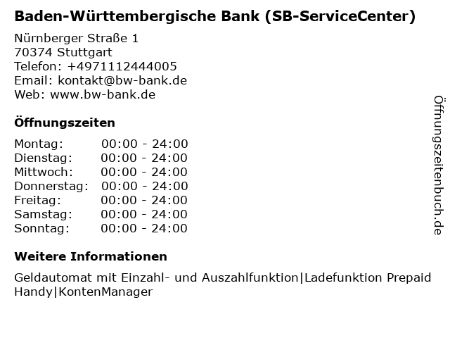 Baden-Württembergische Bank (SB-ServiceCenter) in Stuttgart: Adresse und Öffnungszeiten