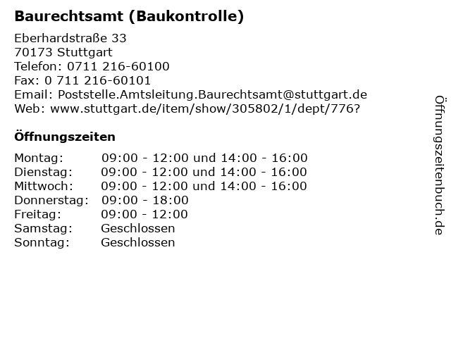 Baurechtsamt (Baukontrolle) in Stuttgart: Adresse und Öffnungszeiten