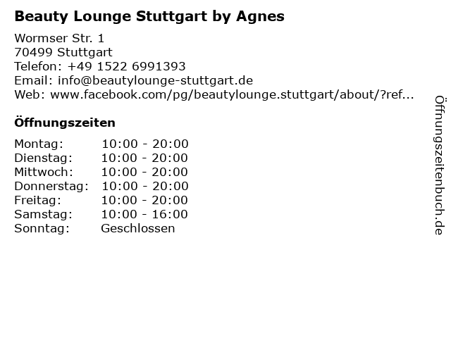 Beauty Lounge Stuttgart by Agnes in Stuttgart: Adresse und Öffnungszeiten