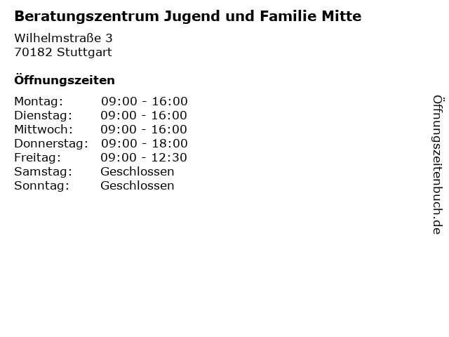 Beratungszentrum Jugend und Familie Mitte in Stuttgart: Adresse und Öffnungszeiten