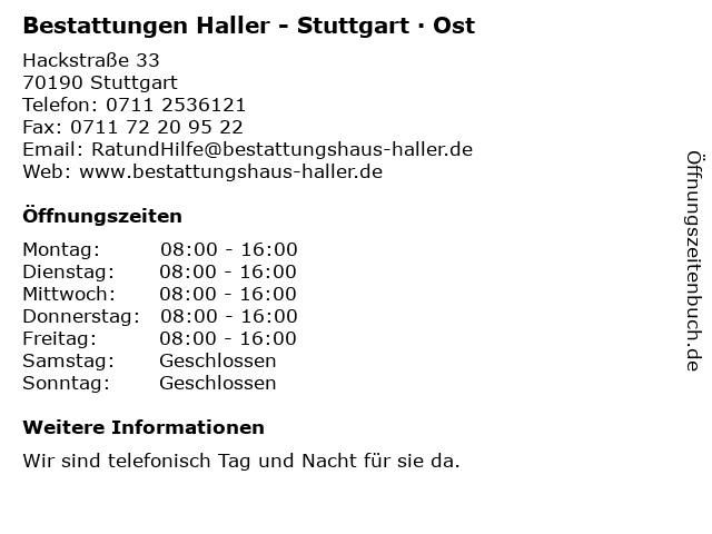 Bestattungen Haller - Stuttgart · Ost in Stuttgart: Adresse und Öffnungszeiten