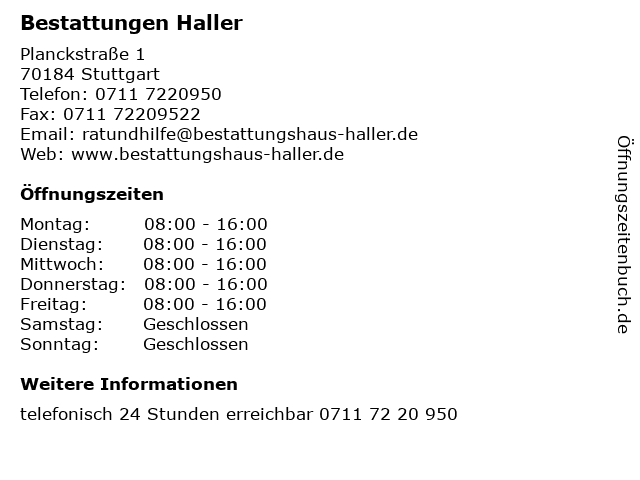 Bestattungen Haller in Stuttgart: Adresse und Öffnungszeiten