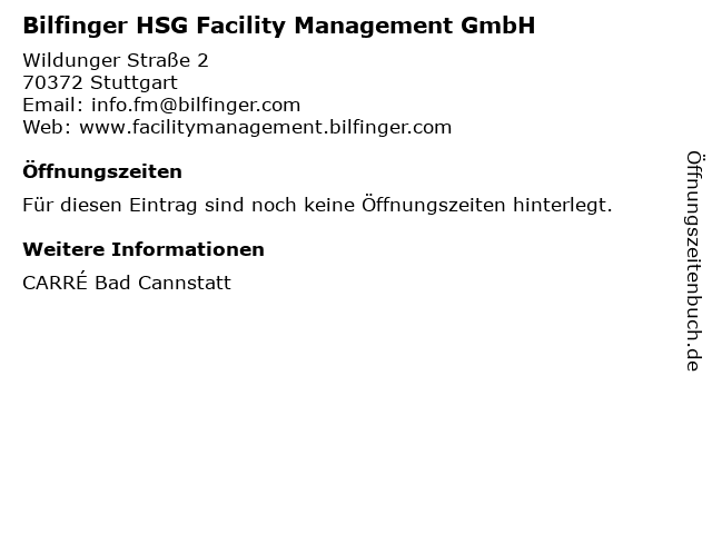 Bilfinger HSG Facility Management GmbH in Stuttgart: Adresse und Öffnungszeiten