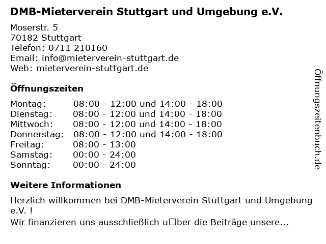 ᐅ Offnungszeiten Dmb Mieterverein Stuttgart Moserstrasse 5 In Stuttgart