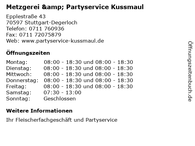 Metzgerei & Partyservice Kussmaul in Stuttgart-Degerloch: Adresse und Öffnungszeiten