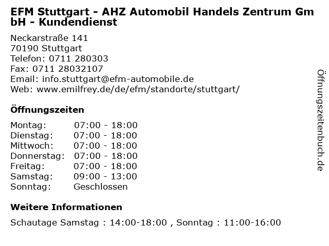 EFM Stuttgart - AHZ Automobil Handels Zentrum GmbH - Kundendienst in Stuttgart: Adresse und Öffnungszeiten