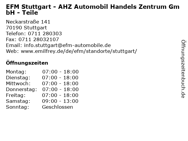 EFM Stuttgart - AHZ Automobil Handels Zentrum GmbH - Teile in Stuttgart: Adresse und Öffnungszeiten