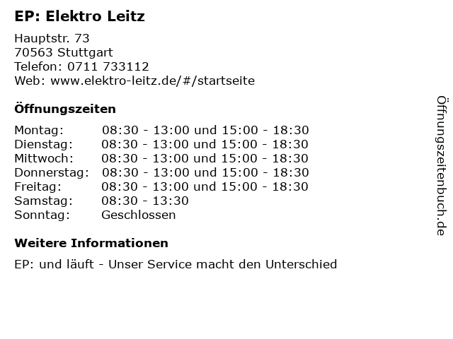 EP: Elektro Leitz in Stuttgart: Adresse und Öffnungszeiten