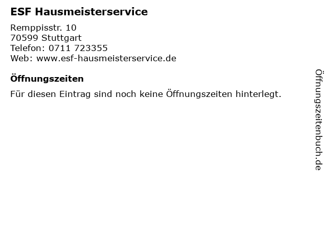 ESF Hausmeisterservice in Stuttgart: Adresse und Öffnungszeiten