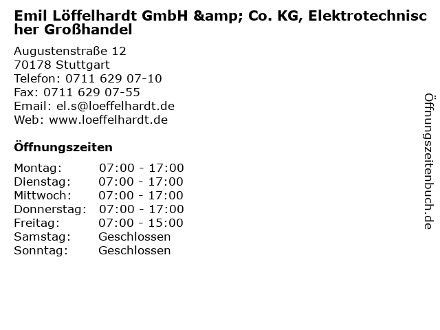 Emil Löffelhardt GmbH & Co. KG, Elektrotechnischer Großhandel in Stuttgart: Adresse und Öffnungszeiten