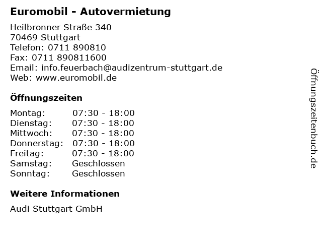 Euromobil - Autovermietung in Stuttgart: Adresse und Öffnungszeiten