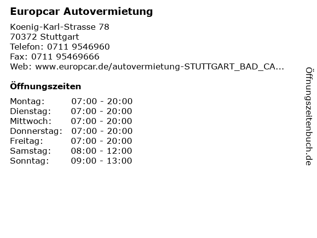 Europcar Autovermietung in Stuttgart: Adresse und Öffnungszeiten