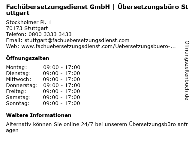 Fachübersetzungsdienst GmbH | Übersetzungsbüro Stuttgart in Stuttgart: Adresse und Öffnungszeiten