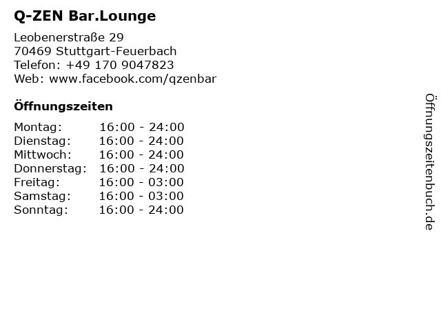 Q-ZEN Bar.Lounge in Stuttgart-Feuerbach: Adresse und Öffnungszeiten