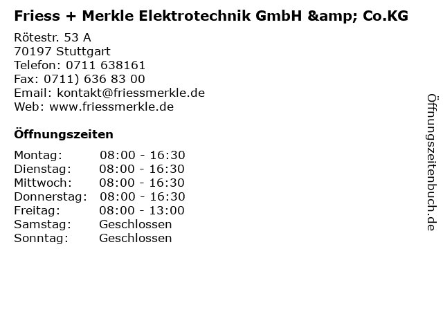 Friess + Merkle Elektrotechnik GmbH & Co.KG in Stuttgart: Adresse und Öffnungszeiten
