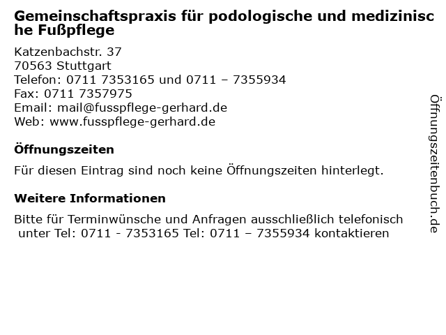 Gemeinschaftspraxis für podologische und medizinische Fußpflege in Stuttgart: Adresse und Öffnungszeiten