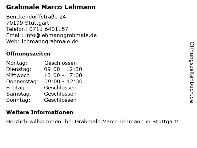 Grabmale Marco Lehmann in Stuttgart: Adresse und Öffnungszeiten