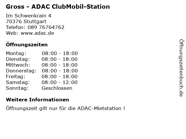 Gross - ADAC ClubMobil-Station in Stuttgart: Adresse und Öffnungszeiten