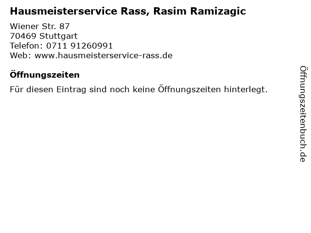 Hausmeisterservice Rass, Rasim Ramizagic in Stuttgart: Adresse und Öffnungszeiten