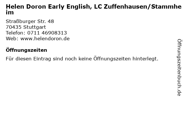 Helen Doron Early English, LC Zuffenhausen/Stammheim in Stuttgart: Adresse und Öffnungszeiten