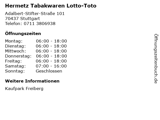 Hermetz Tabakwaren Lotto-Toto in Stuttgart: Adresse und Öffnungszeiten