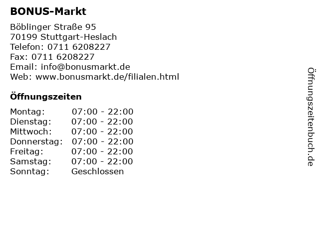 BONUS-Markt in Stuttgart-Heslach: Adresse und Öffnungszeiten