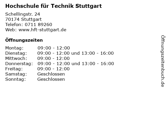 Hochschule für Technik Stuttgart in Stuttgart: Adresse und Öffnungszeiten