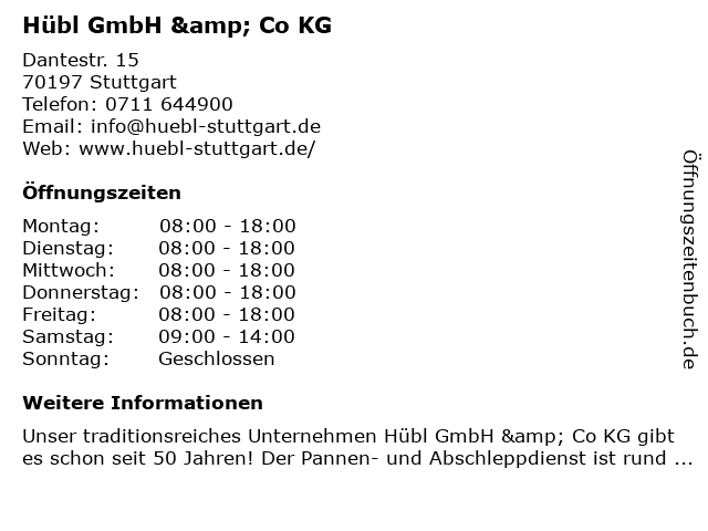 Hübl GmbH & Co KG in Stuttgart: Adresse und Öffnungszeiten
