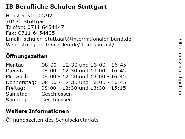 IB Berufliche Schulen Stuttgart in Stuttgart: Adresse und Öffnungszeiten