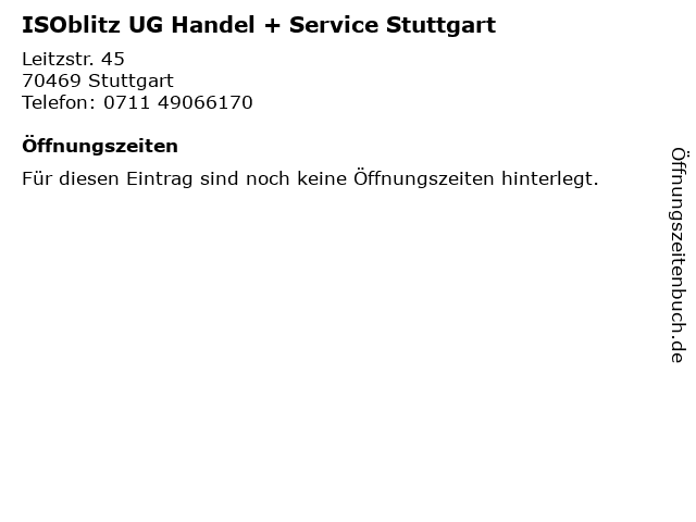 ISOblitz UG Handel + Service Stuttgart in Stuttgart: Adresse und Öffnungszeiten