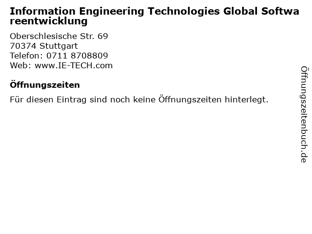 Information Engineering Technologies Global Softwareentwicklung in Stuttgart: Adresse und Öffnungszeiten