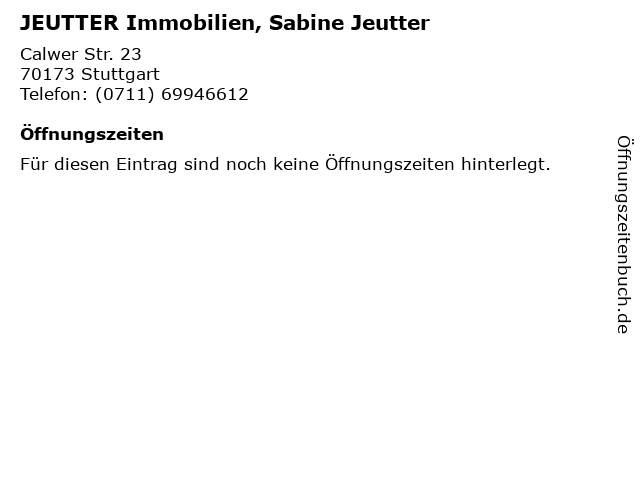 JEUTTER Immobilien, Sabine Jeutter in Stuttgart: Adresse und Öffnungszeiten
