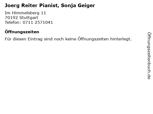 Joerg Reiter Pianist, Sonja Geiger in Stuttgart: Adresse und Öffnungszeiten
