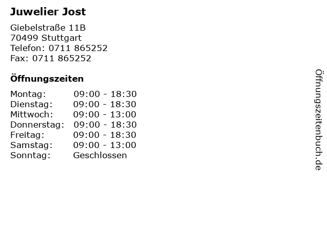 Juwelier Jost in Stuttgart: Adresse und Öffnungszeiten
