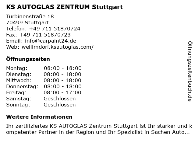 KS AUTOGLAS ZENTRUM Stuttgart in Stuttgart: Adresse und Öffnungszeiten