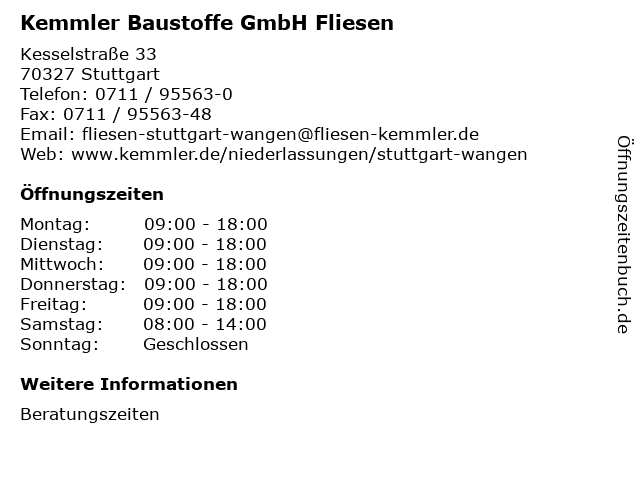 Kemmler Baustoffe GmbH Fliesen in Stuttgart: Adresse und Öffnungszeiten