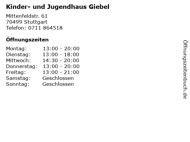 Kinder- und Jugendhaus Giebel in Stuttgart: Adresse und Öffnungszeiten