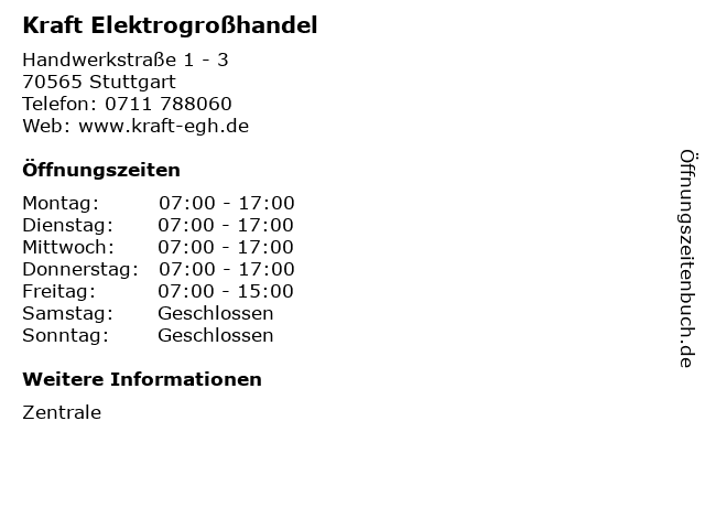 Kraft Elektrogroßhandel in Stuttgart: Adresse und Öffnungszeiten