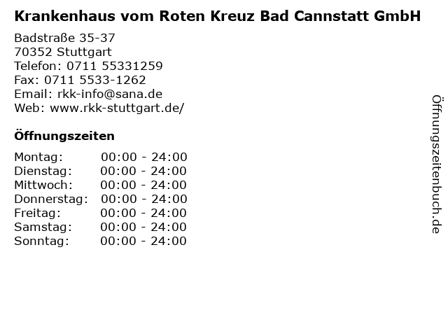 Krankenhaus vom Roten Kreuz Bad Cannstatt GmbH in Stuttgart: Adresse und Öffnungszeiten