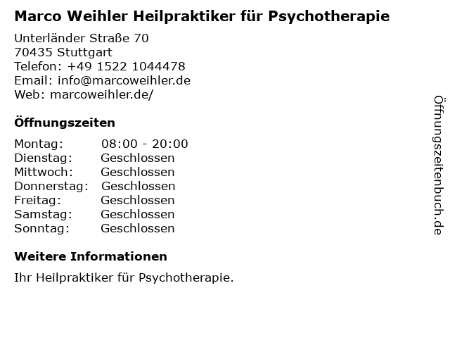 Marco Weihler Heilpraktiker für Psychotherapie in Stuttgart: Adresse und Öffnungszeiten